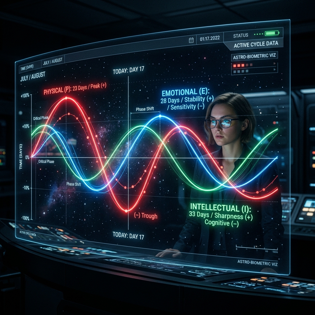 Neon biorhythm wave cycles on a futuristic display