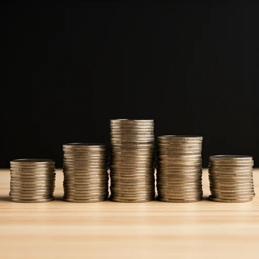 Coins from different countries stacked neatly