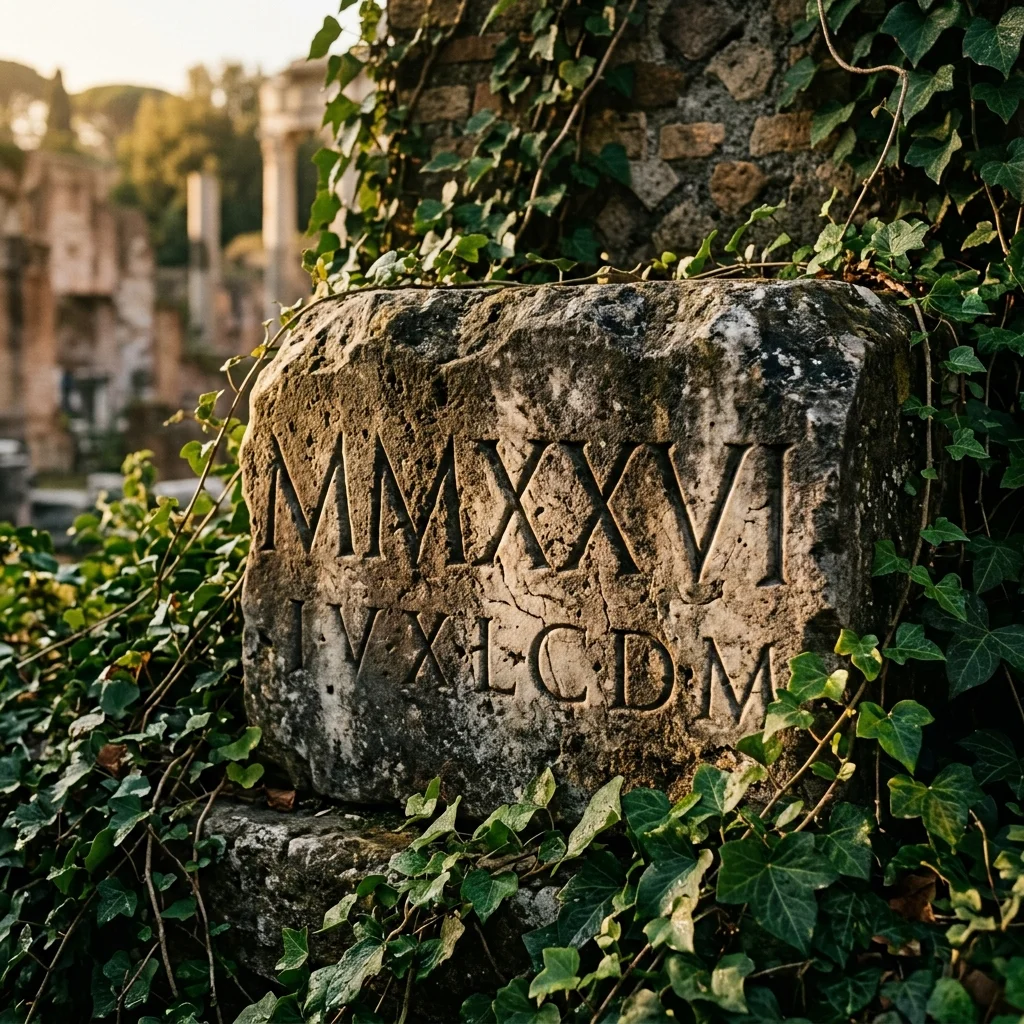 Ancient Roman stone carving showing Roman numerals