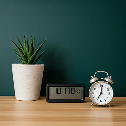 Minimalist desk setup with a clock for pomodoro timer