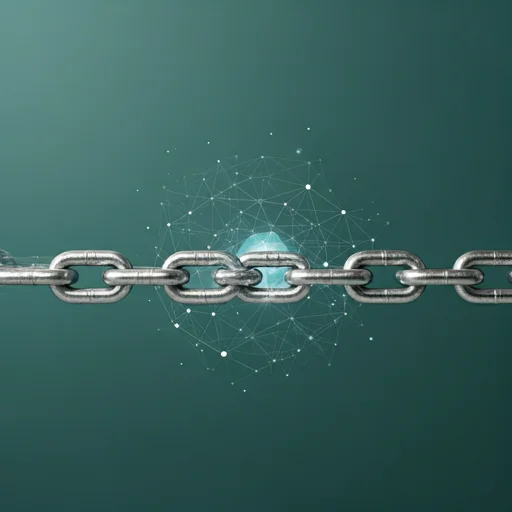 Illustration of interconnected chain links and digital network nodes